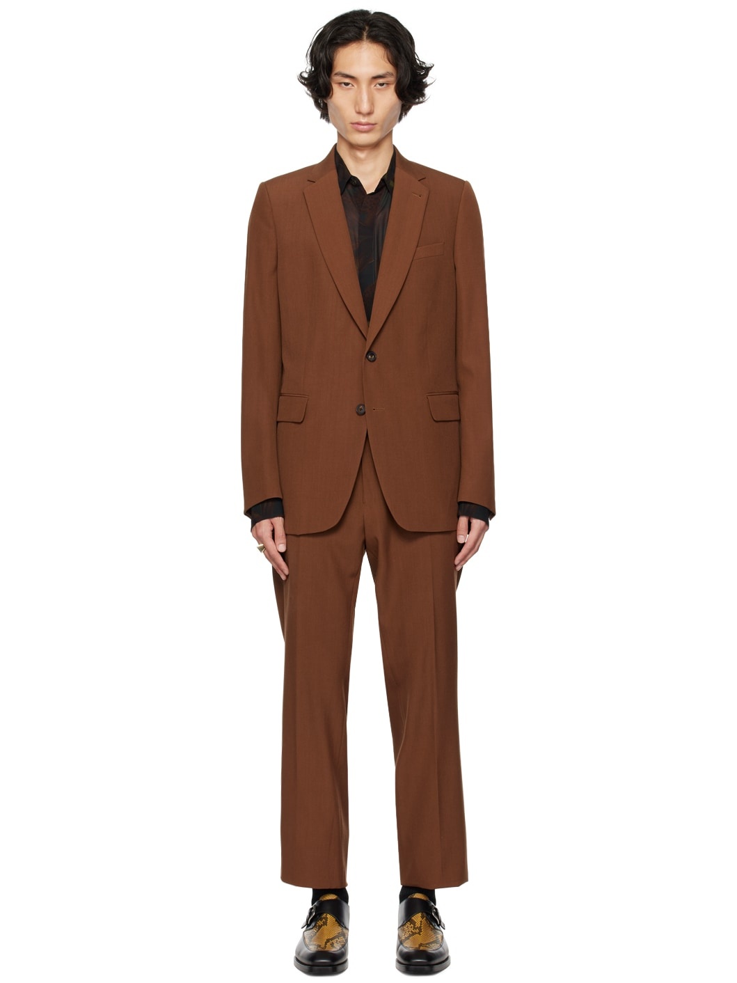 Orange Notched Lapel Suit - 1