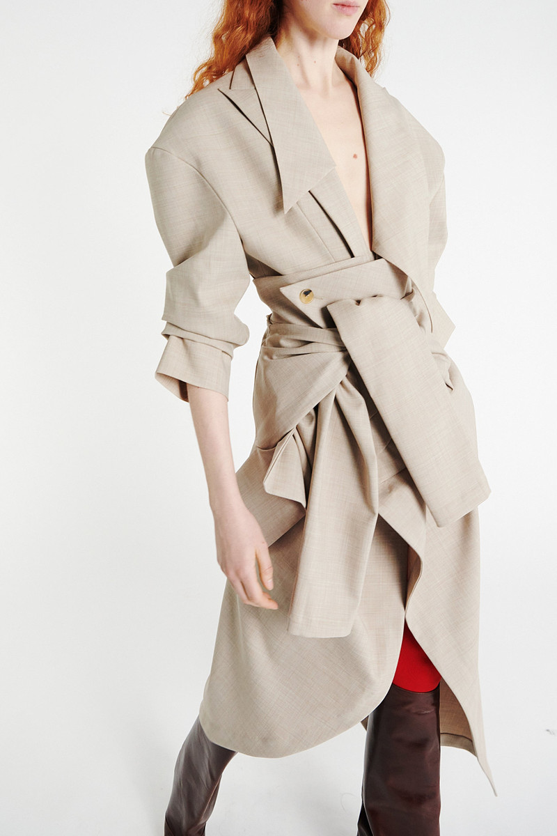 TAILORED BODYSUIT WITH SHIRT COLLAR INSERT BEIGE MELANGE 7