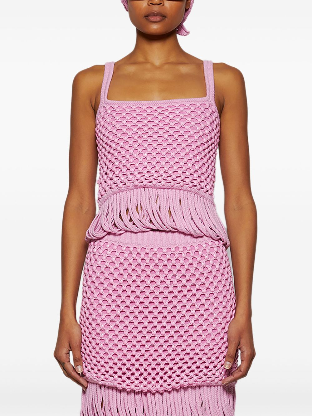 Loop fringe knit-mesh tank top - 3