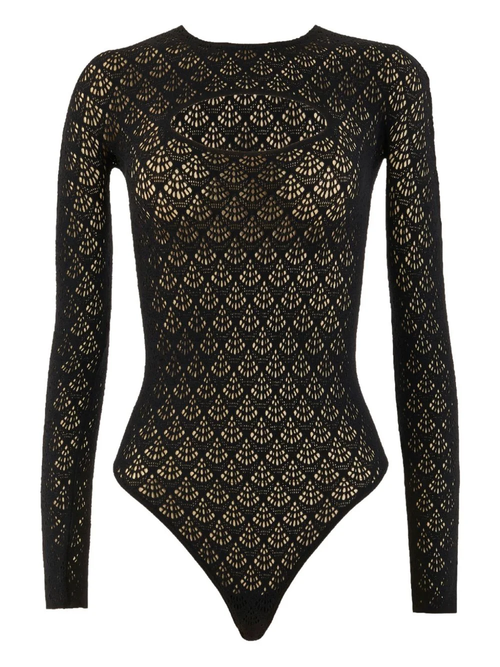 net-pattern long-sleeve bodysuit - 1