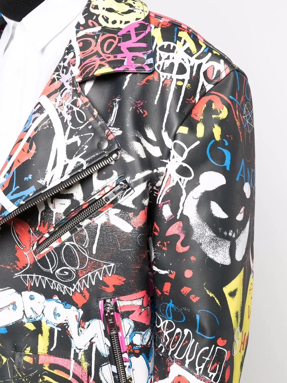 Graffiti-print leather biker jacket - 6