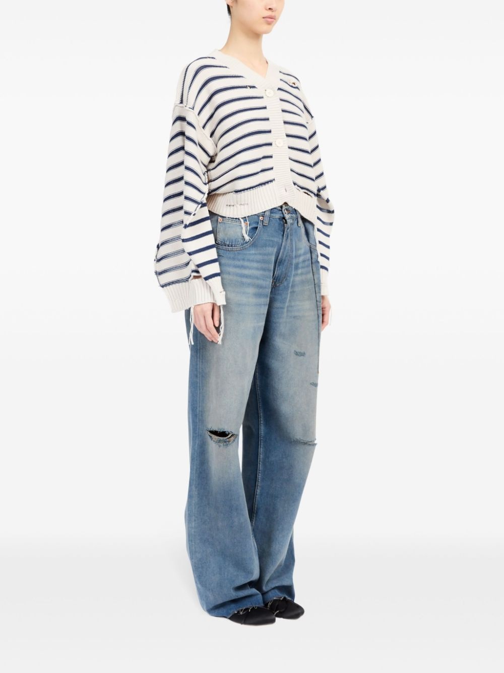 striped cotton knit cardigan - 3