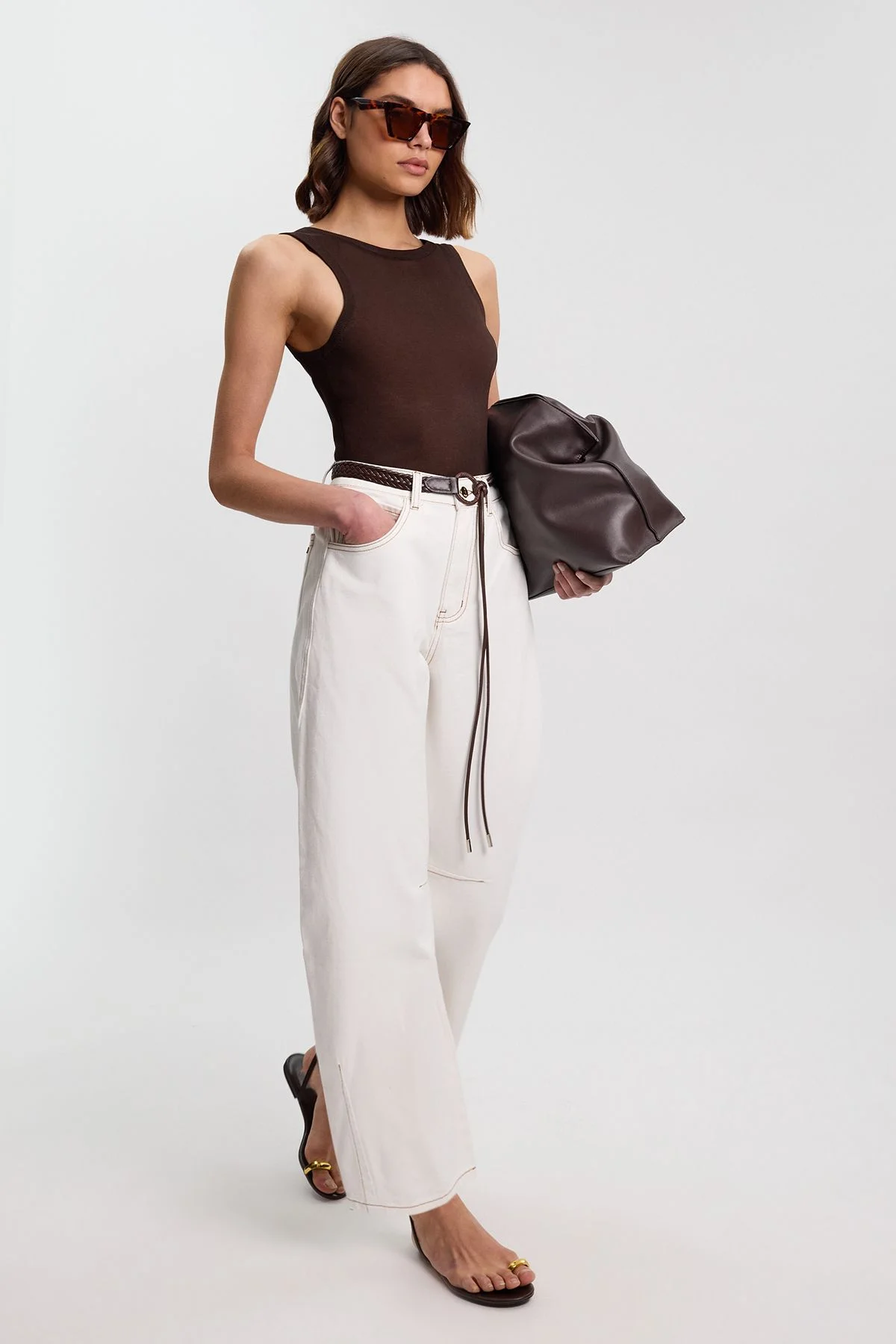 Denim Belted Barrel Leg Jean - 1