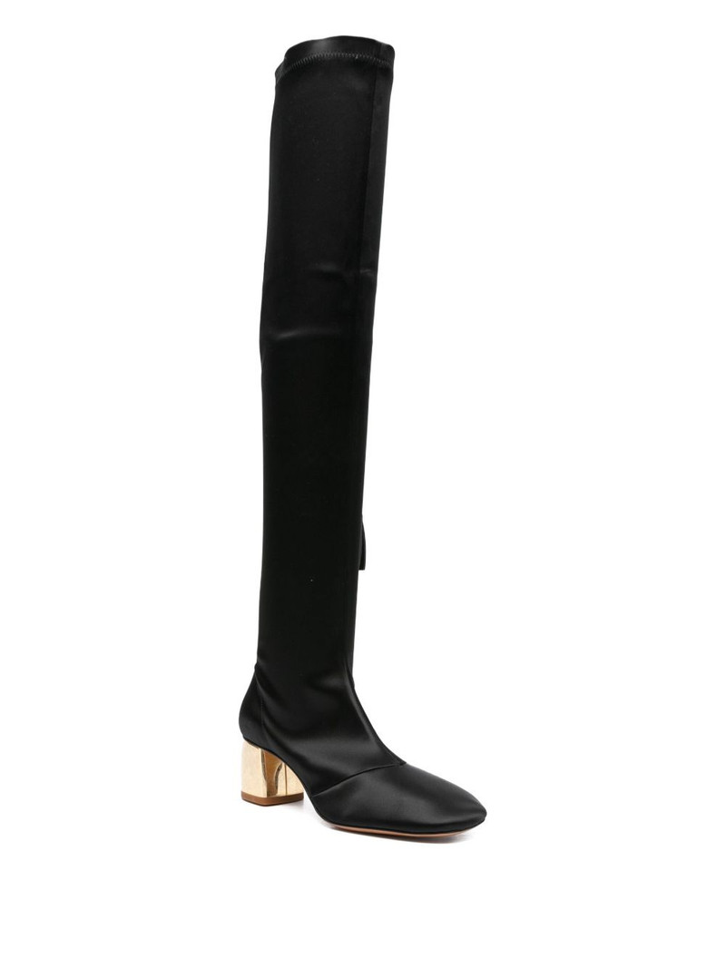 forte_forte 55mm satin gold-heel knee-high boots outlook