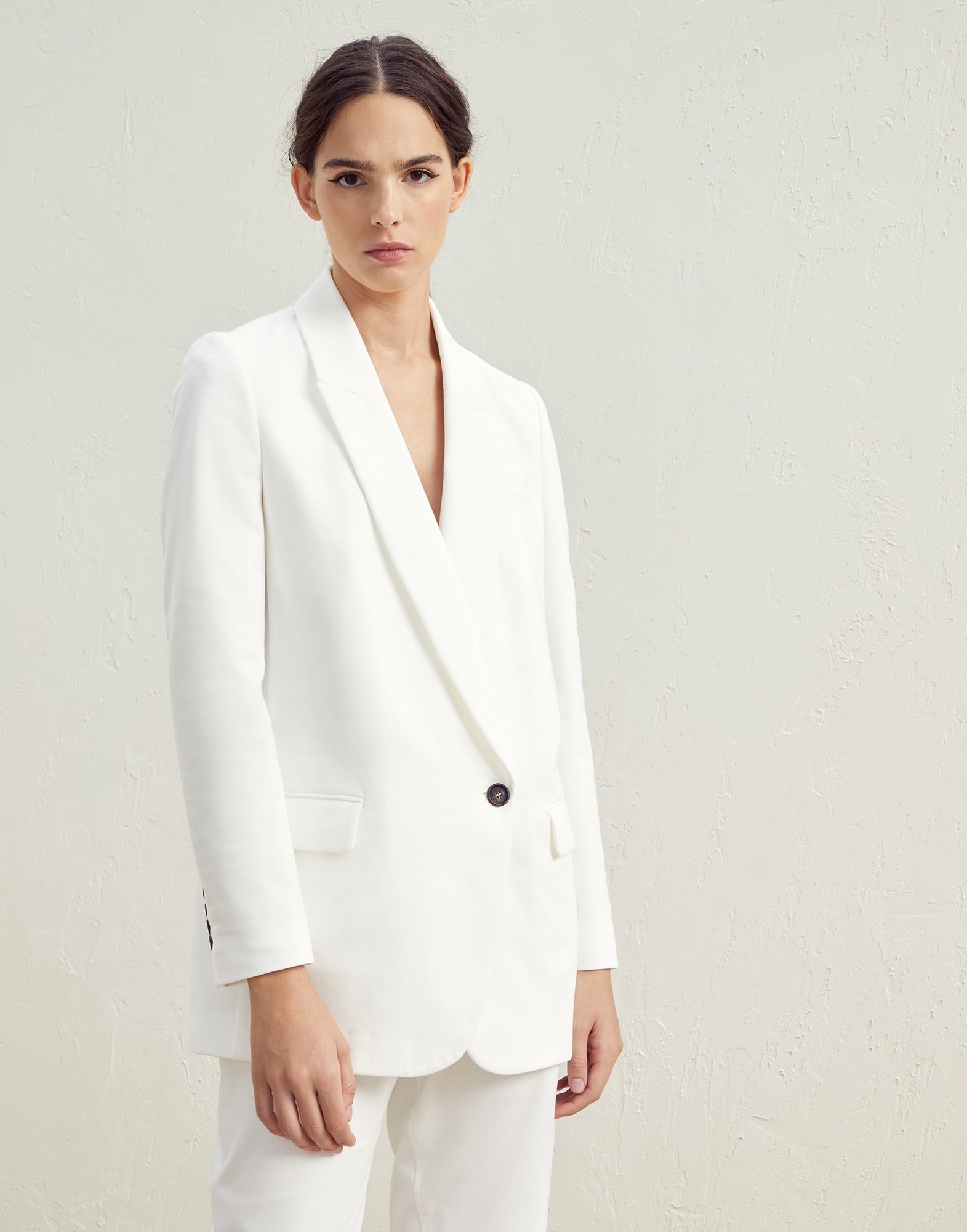 Stretch cotton couture interlock blazer with monili - 1
