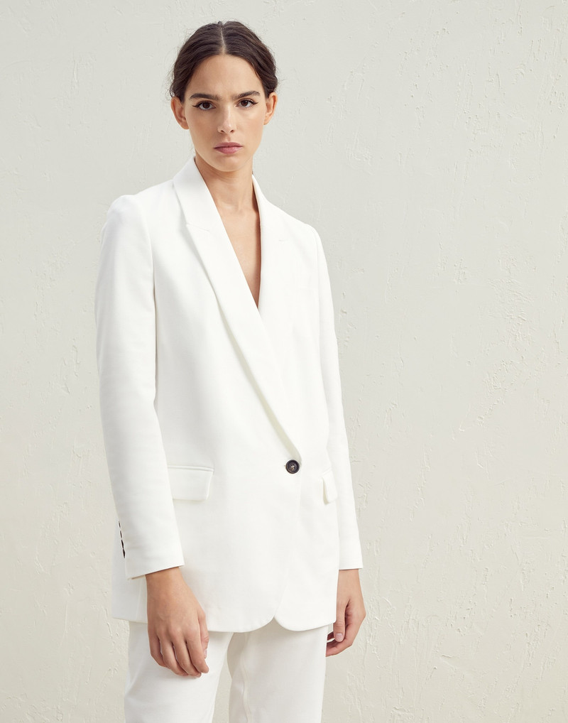 Stretch cotton couture interlock blazer with monili 1