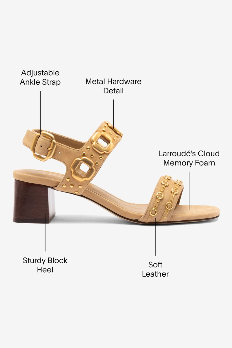Milan Studs Block Sandal In Peanut Suede 5