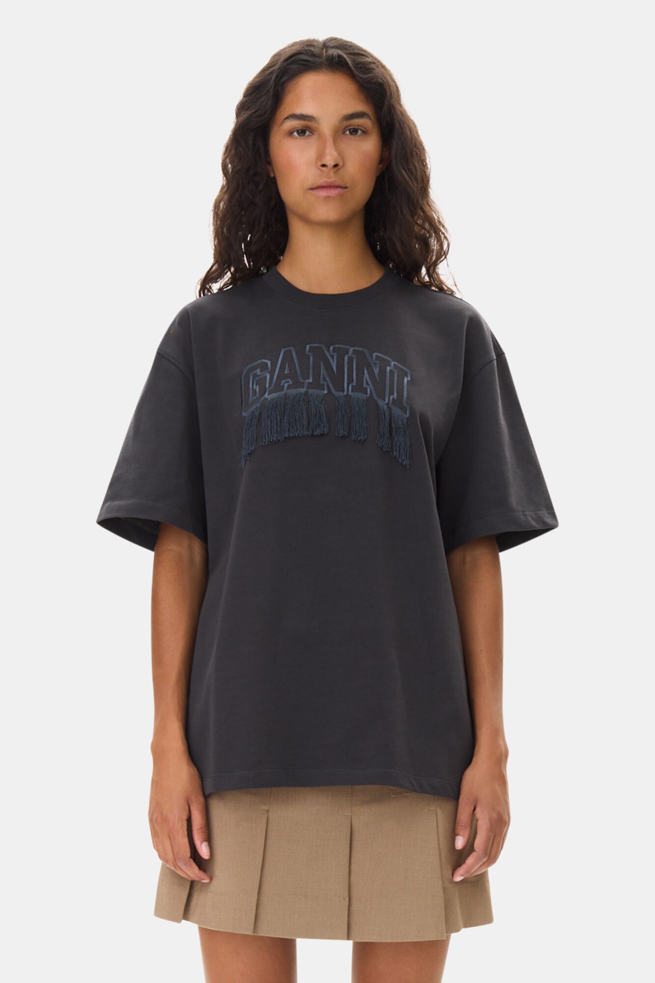 BLACK HEAVY COTTON DROP SHOULDER FRINGE T-SHIRT - 2