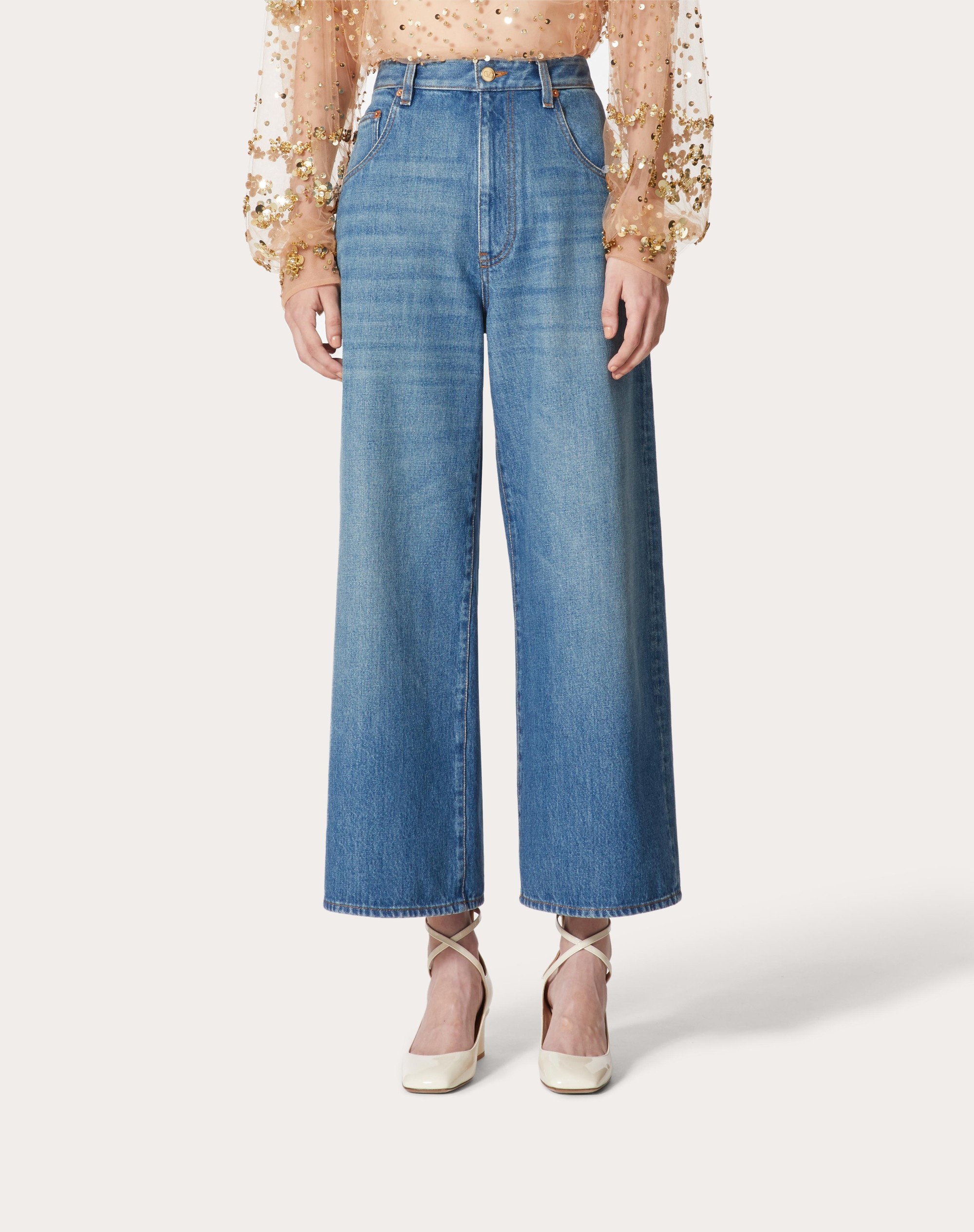 VLOGO CHAIN MEDIUM BLUE DENIM PANTS - 3