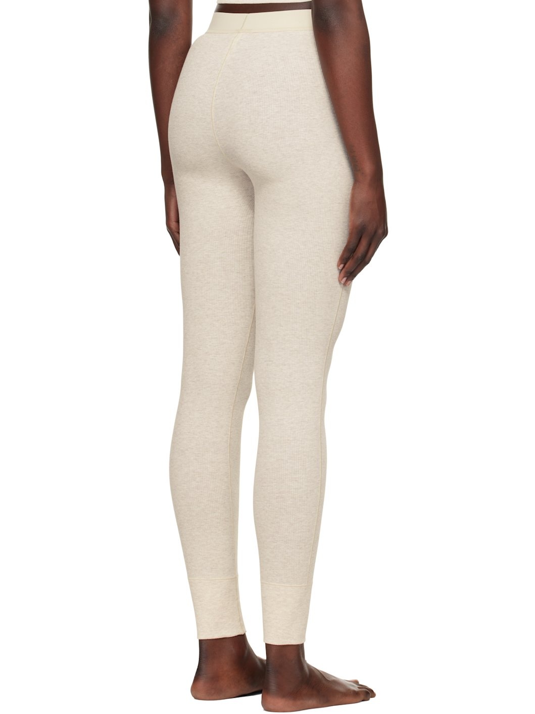 Beige Cotton Rib Leggings - 3