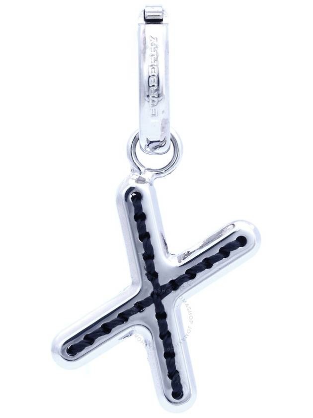 Leather-Topstitched 'X' Alphabet Charm in Palladium/Back - 2