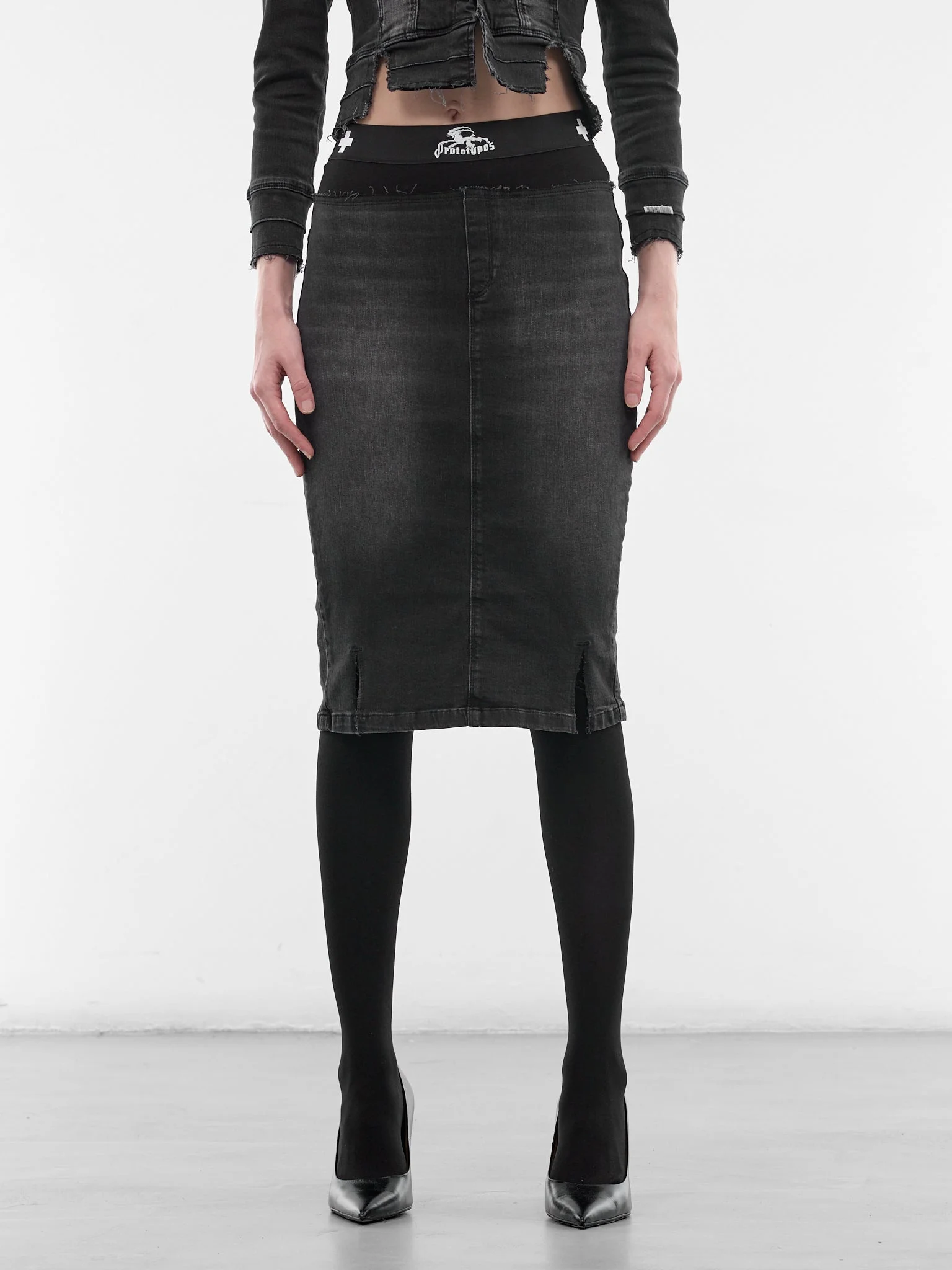 Black Double Waist Pencil Skirt - 1