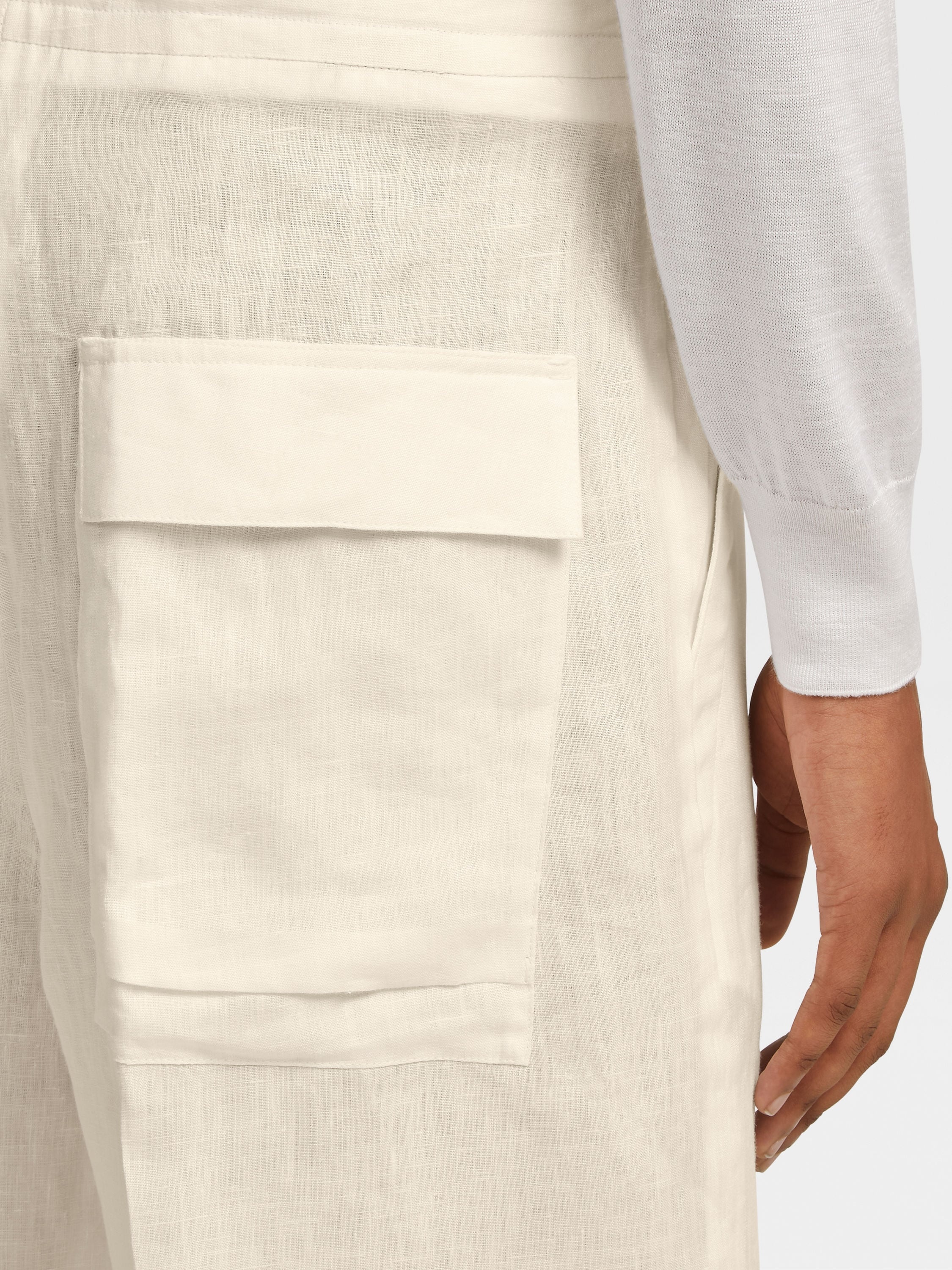 OFF WHITE PURE LINEN SHORTS - 5
