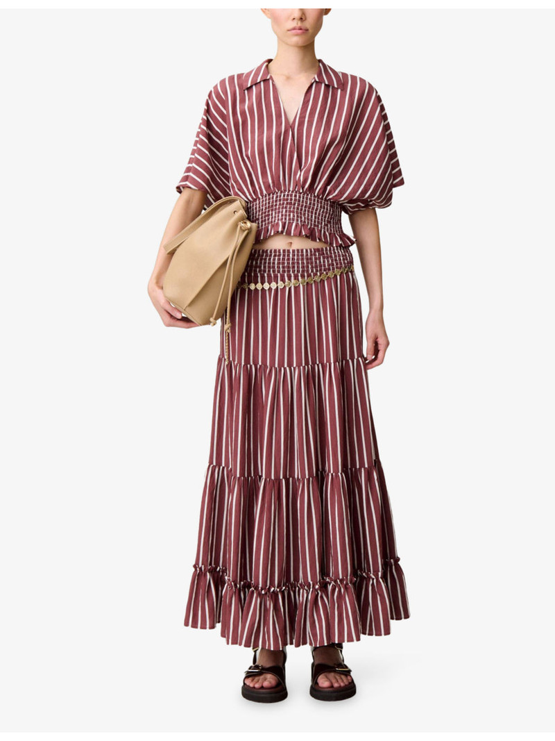 Claudie Pierlot Striped Shirred-Waist Woven Top outlook