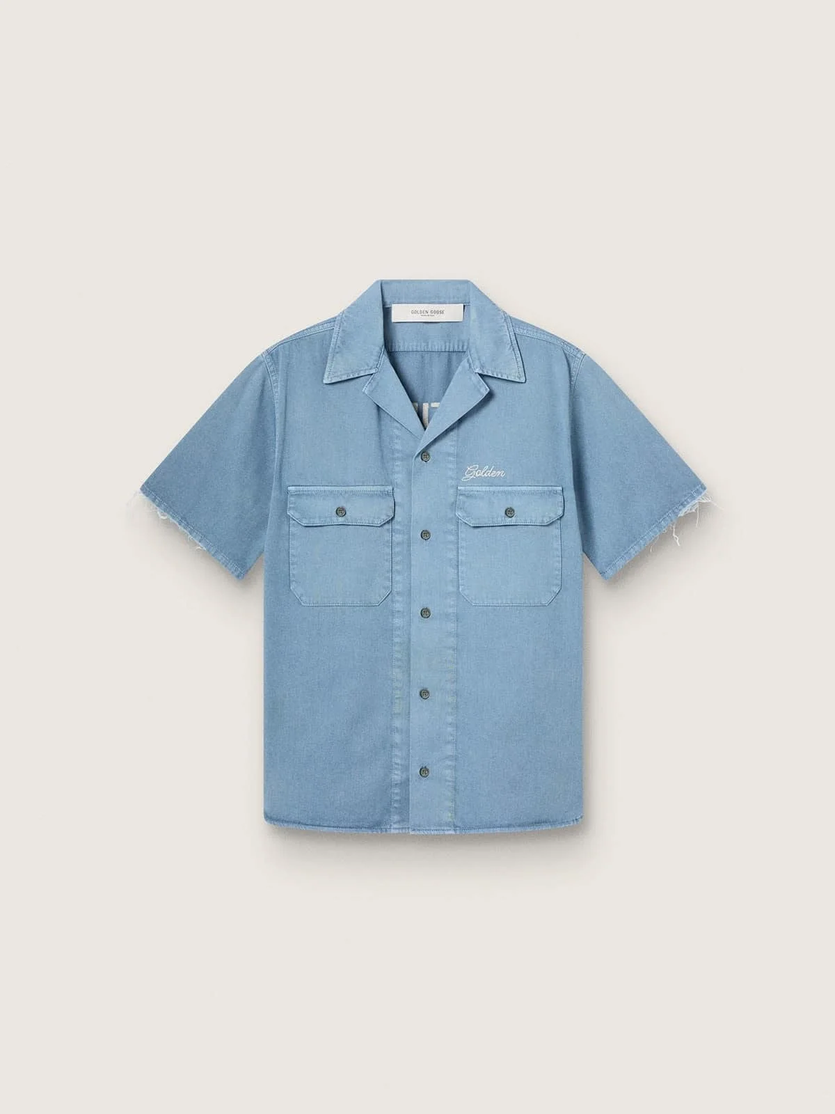 Unisex shirt in light blue denim with embroidery on the back - 1
