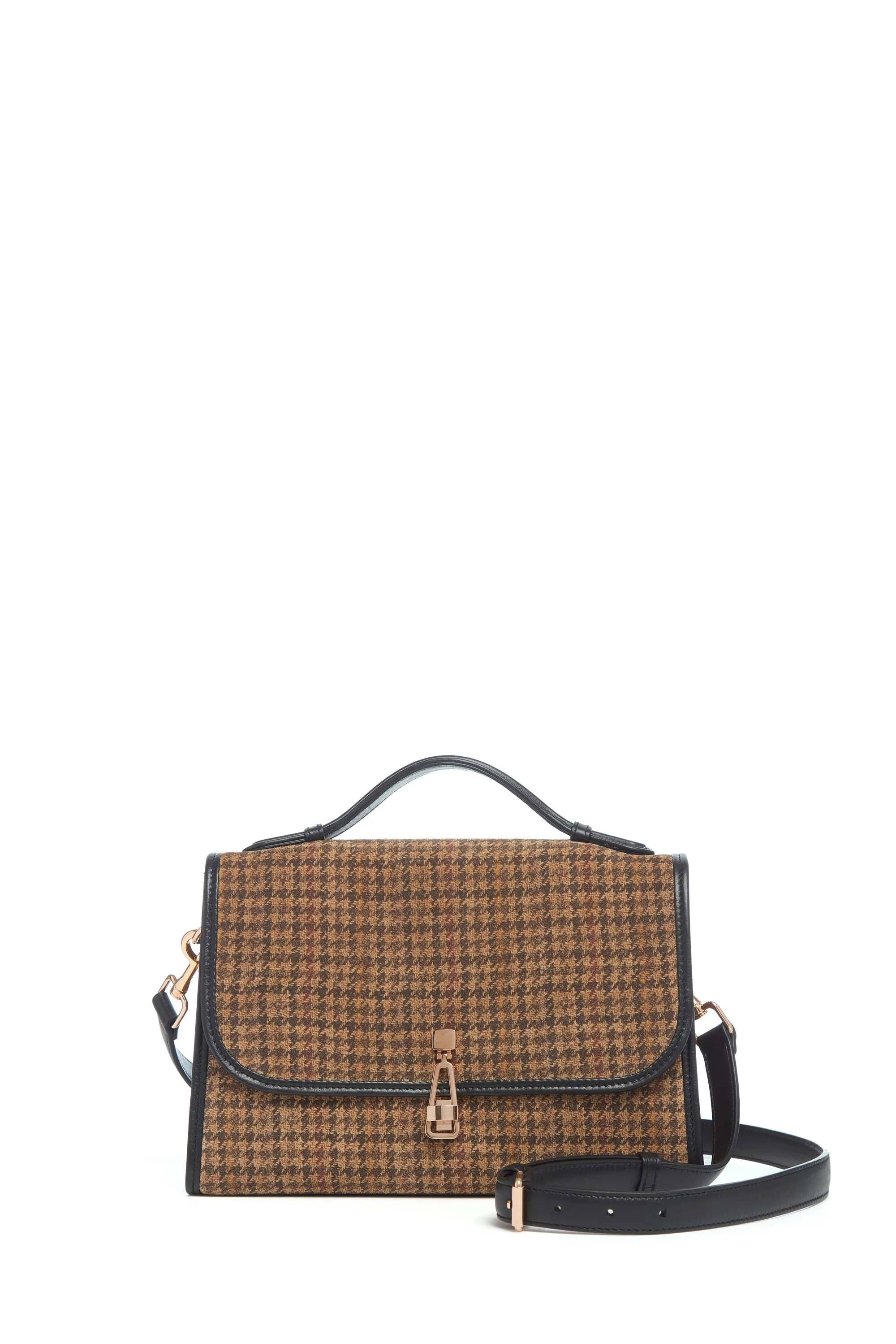 Medium Leonora Bag in Camel Multi Suede Houndstooth - 1