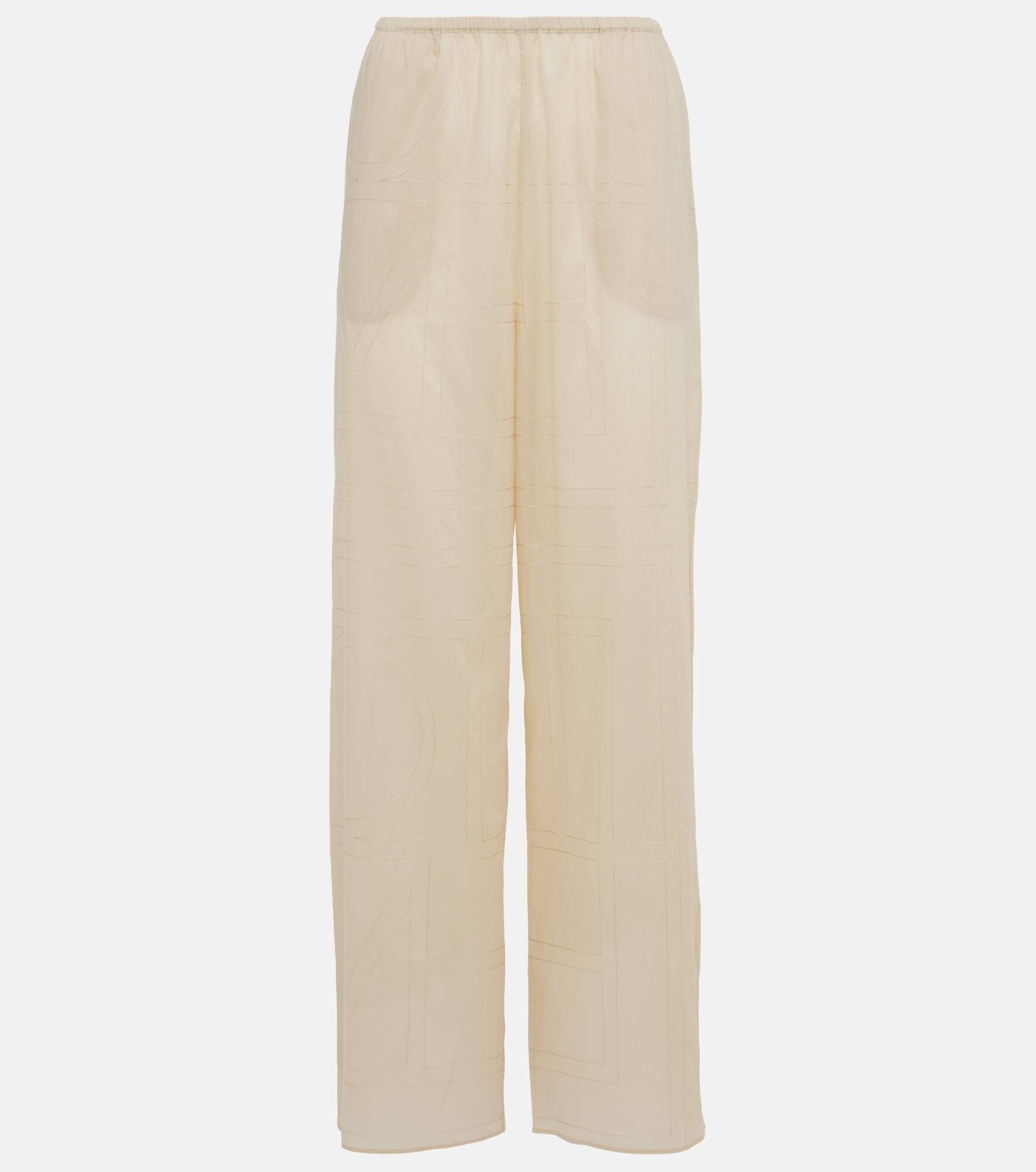 Monogram cotton-blend wide-leg pants - 1