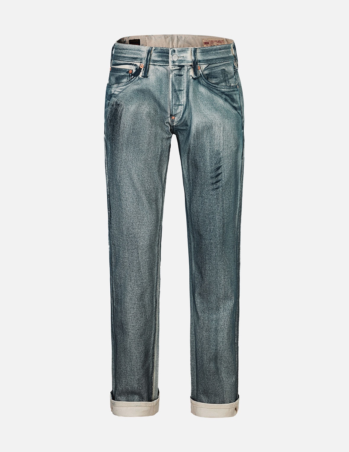 KAMON AND SEAGULL APPLIQUÉ WITH RUBBING PRINT REGULAR STRAIGHT FIT JEANS #2008 - 2