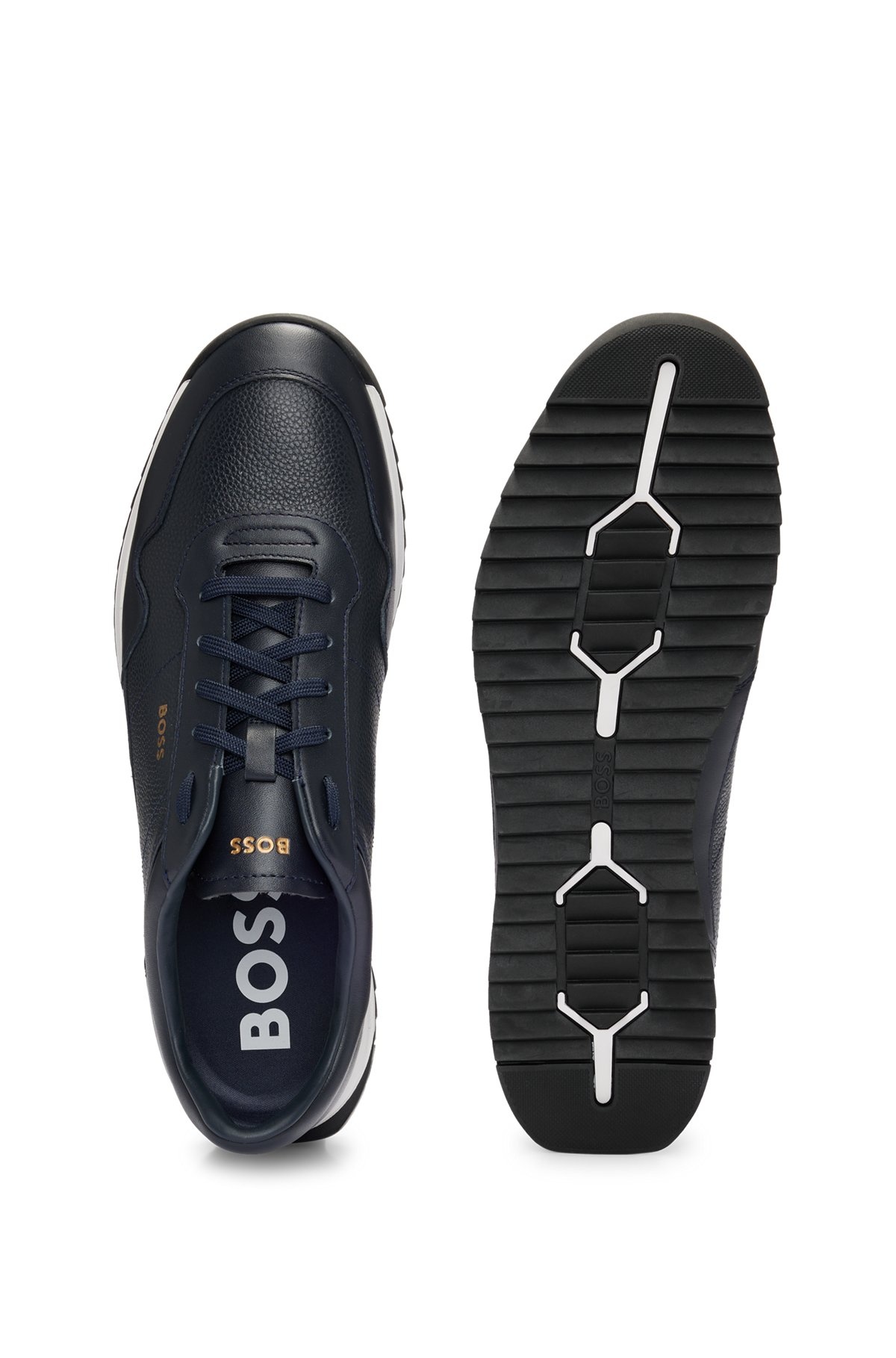 TUMBLED-LEATHER LACE-UP TRAINERS WITH PLAIN TRIMS - 4