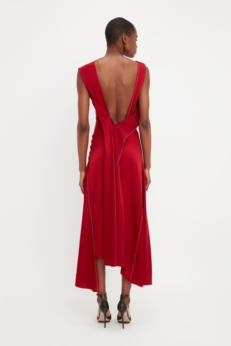 Draped Lace Midi Dress In Poppy Red 9