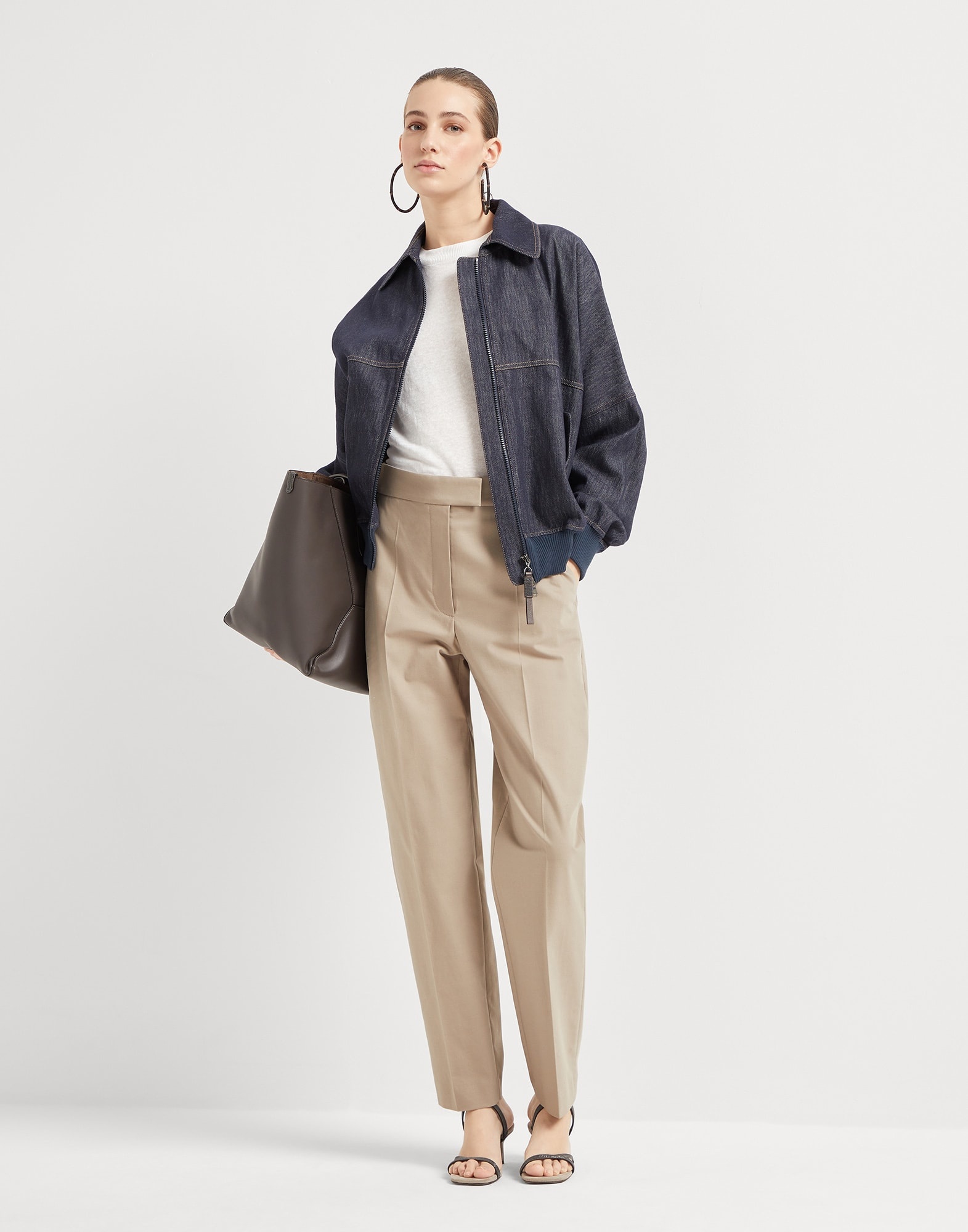 Stretch twisted cotton twill high-waist cigarette trousers with shiny details - 4