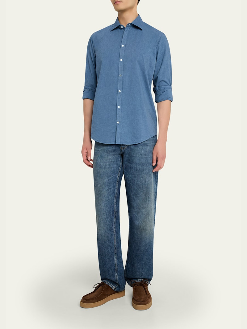massimo alba Men's Genova Chambray Watercolor Shirt outlook