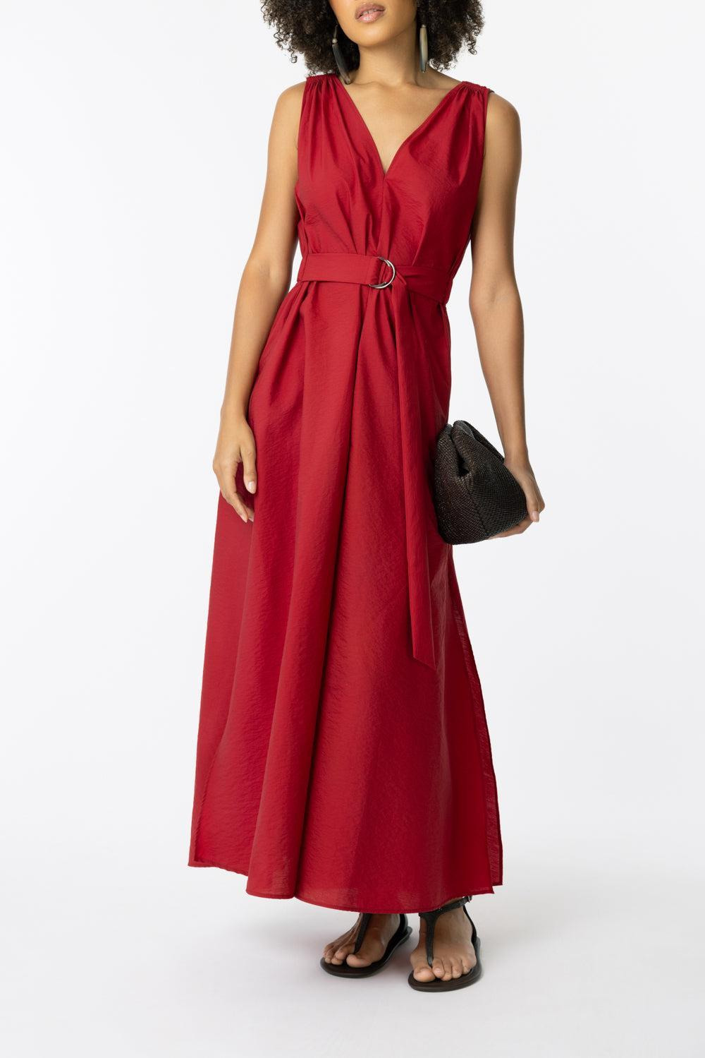 Monili Shoulder Maxi Dress - Red - 2