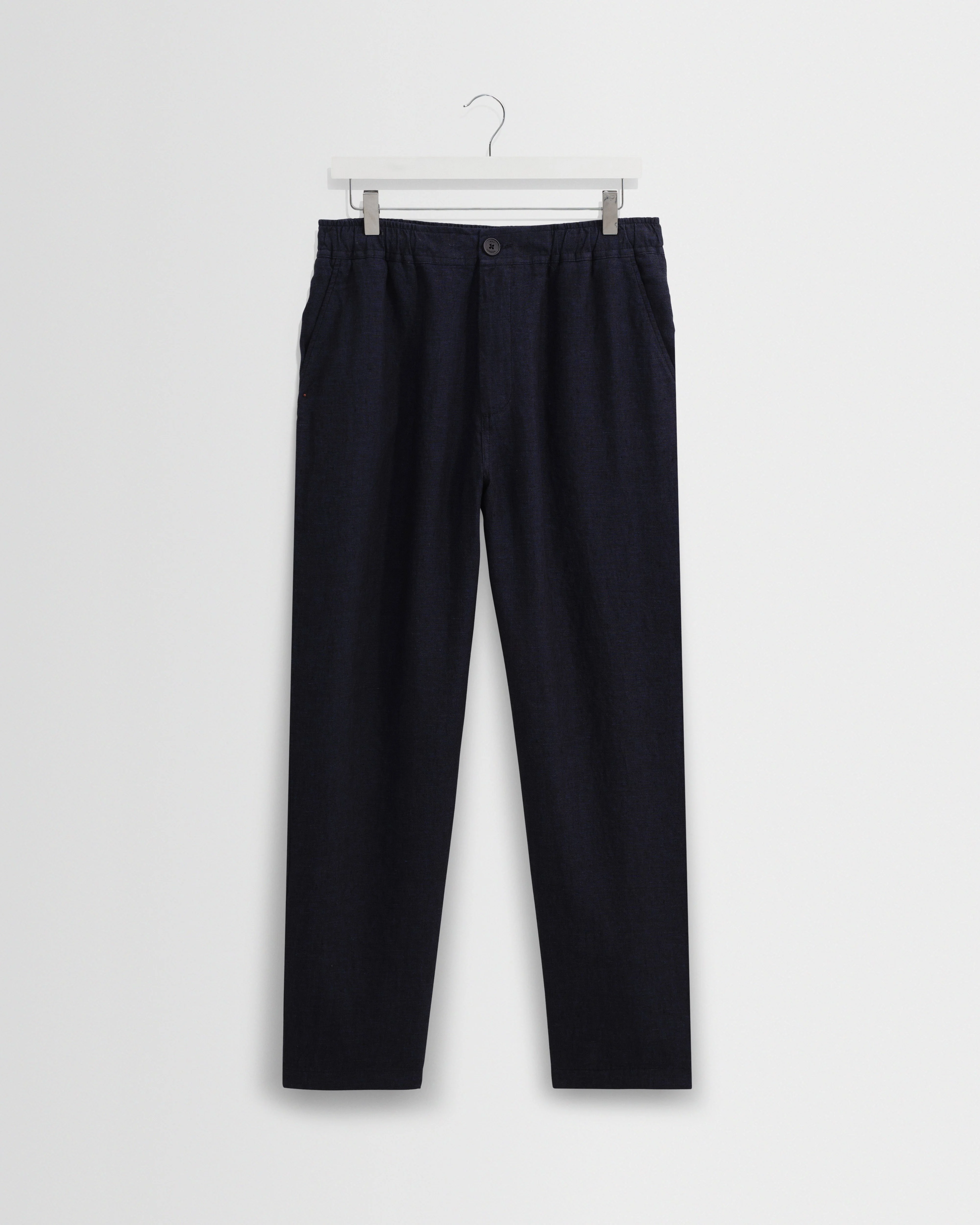 Kurt - Navy Washed Linen Relaxed Fit Trousers - 1