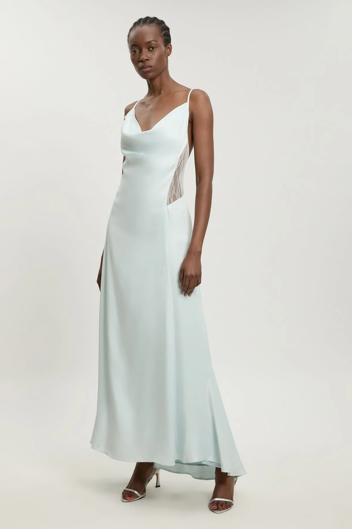 Lace Insert Satin Viscose Bias Cut Maxi Dress - 1