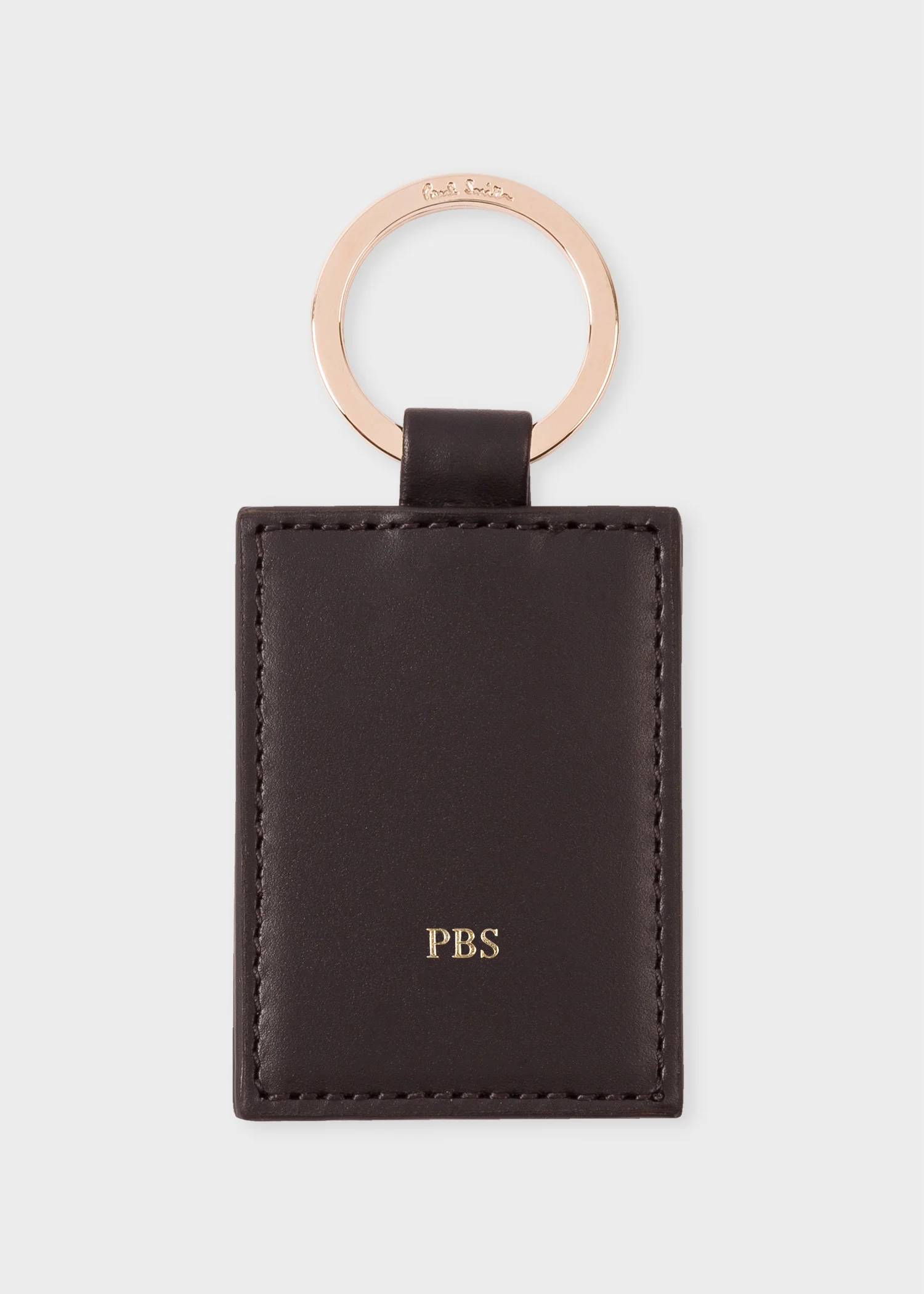 Black Calf Leather Monogrammed Keyring - 1