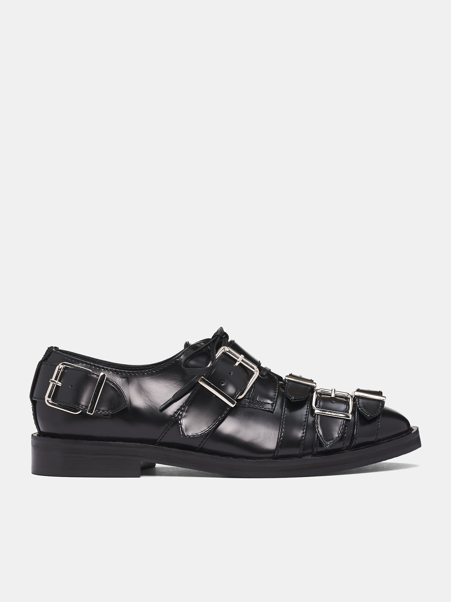 Black Leather Multi Buckle Brogue - 1