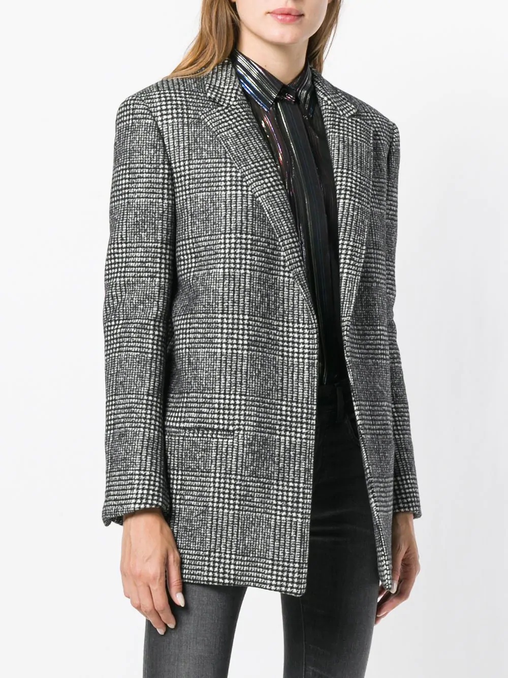 plaid fitted blazer - 3