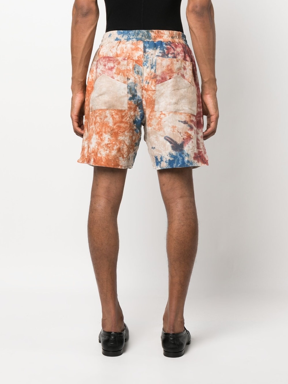 tie-dye linen drawstring shorts - 4