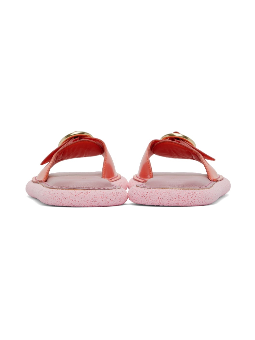 Pink Leather Flat Sandals - 2