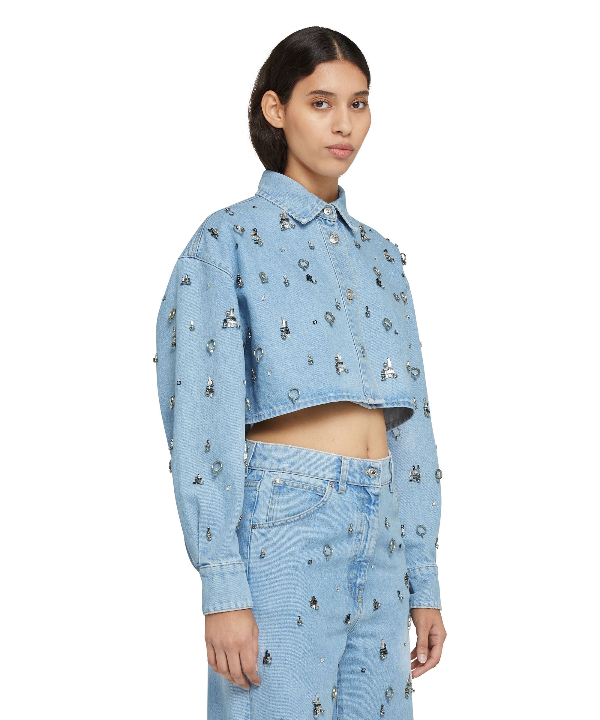 Crop denim jacket with applied jewels - 5
