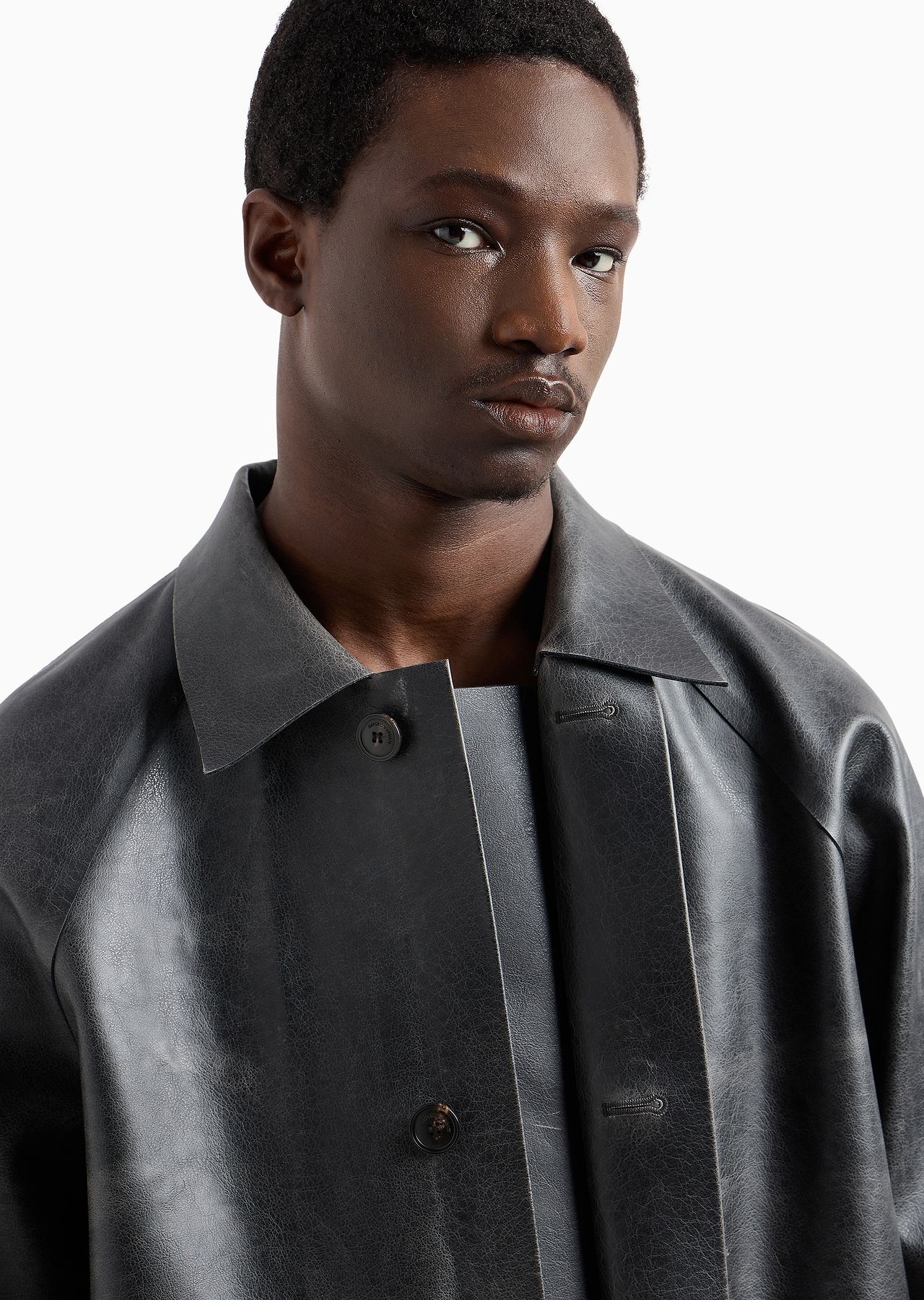 Leather-effect coated-fabric pea coat - 5