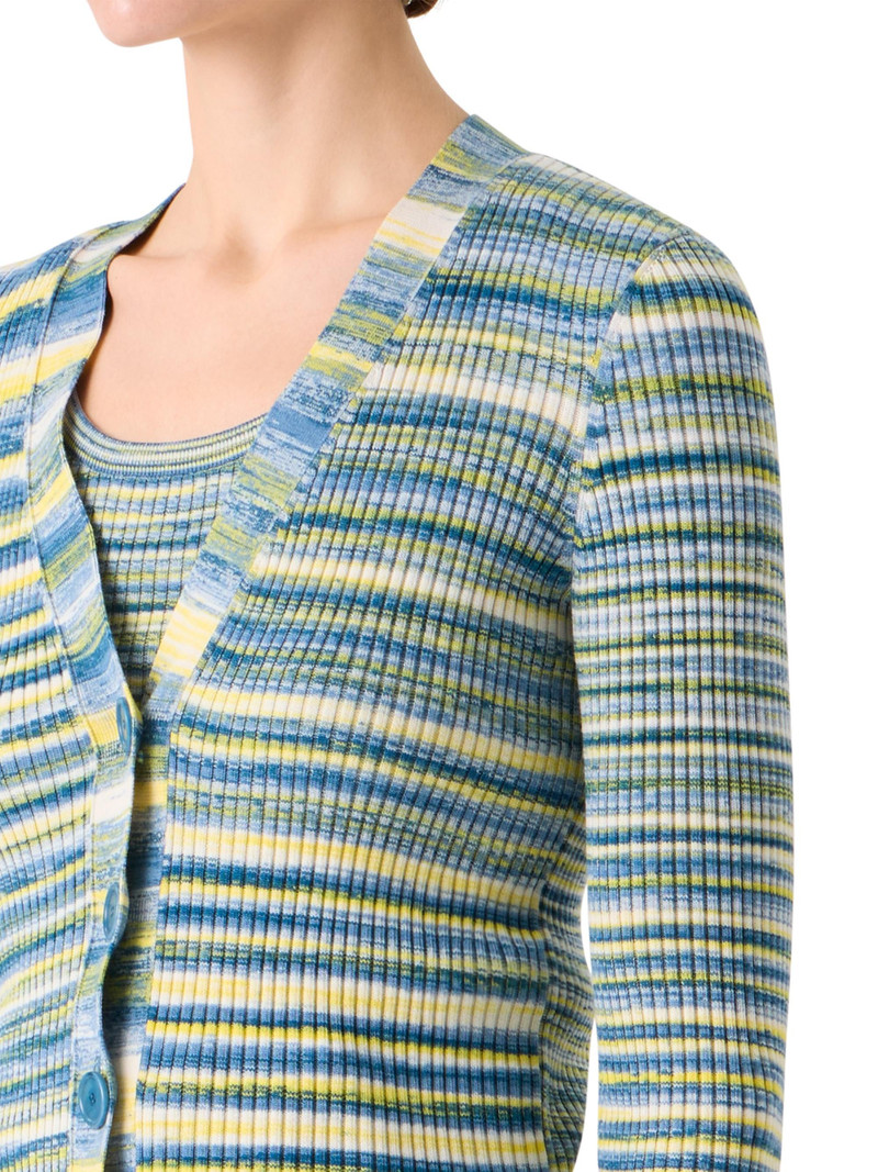 Women's Space-Dye Ribbed Merino Wool Cardigan - Sky Blue Multi 6