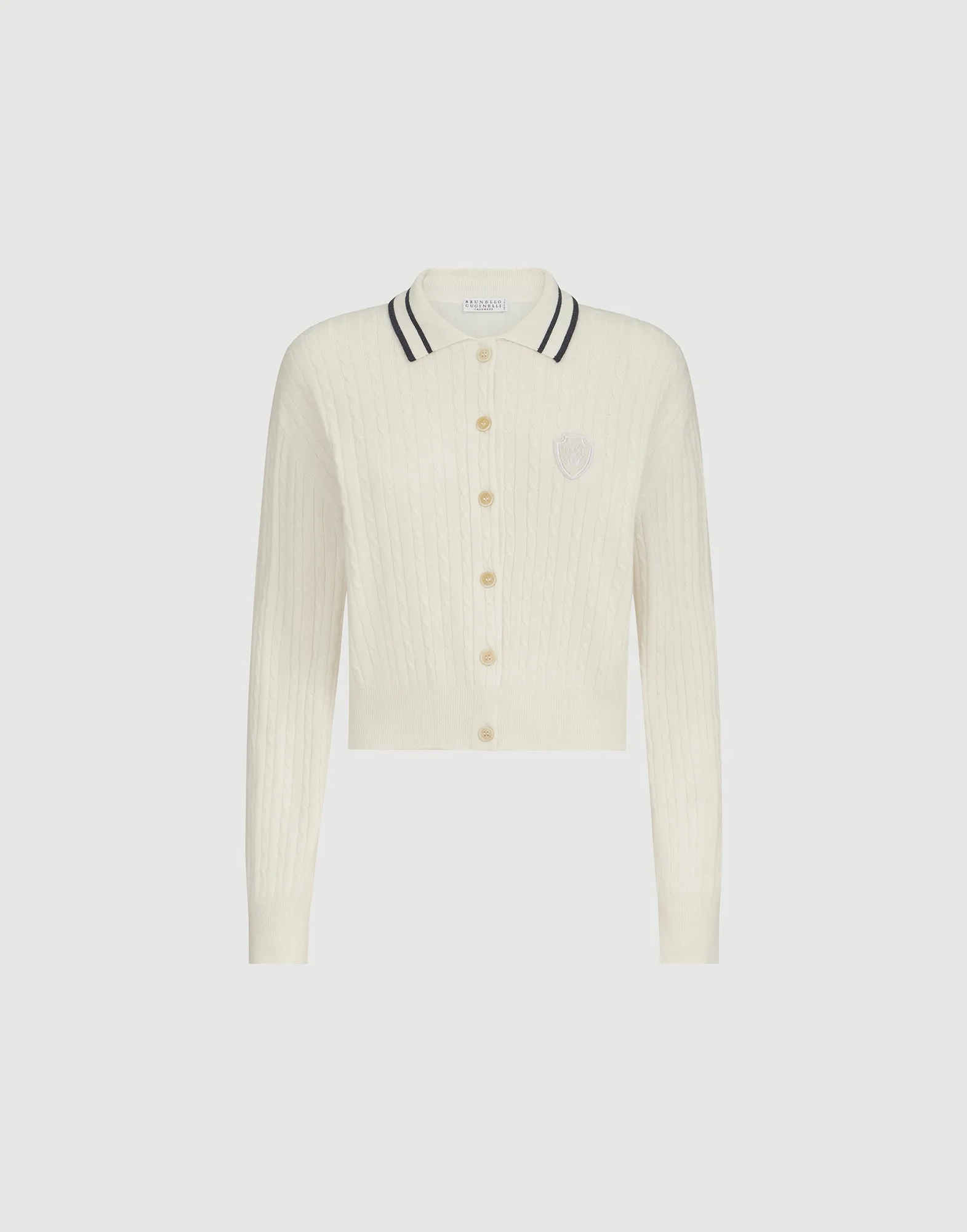 Cashmere cable knit polo shirt with logo - 1