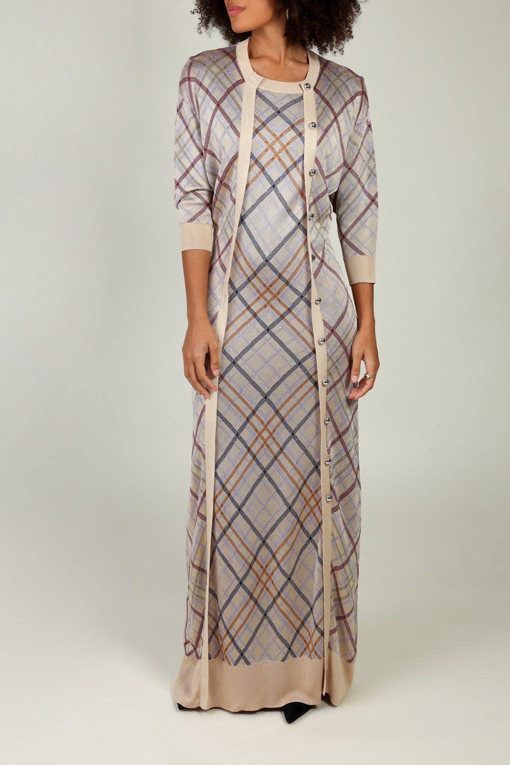 CHECKERED DRESS WITH LONG CARDIGAN - 2