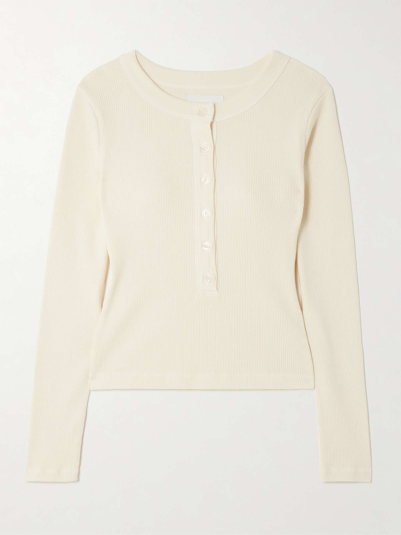 Varra ribbed jersey Henley top Off-white - 1