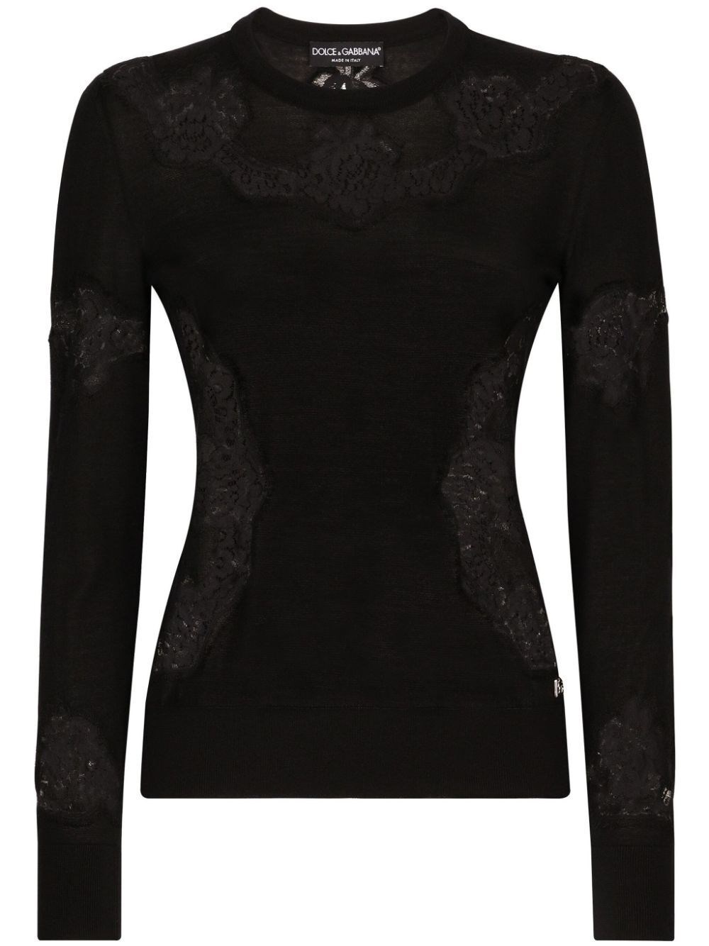 Sweater With Lace Inlay - 1