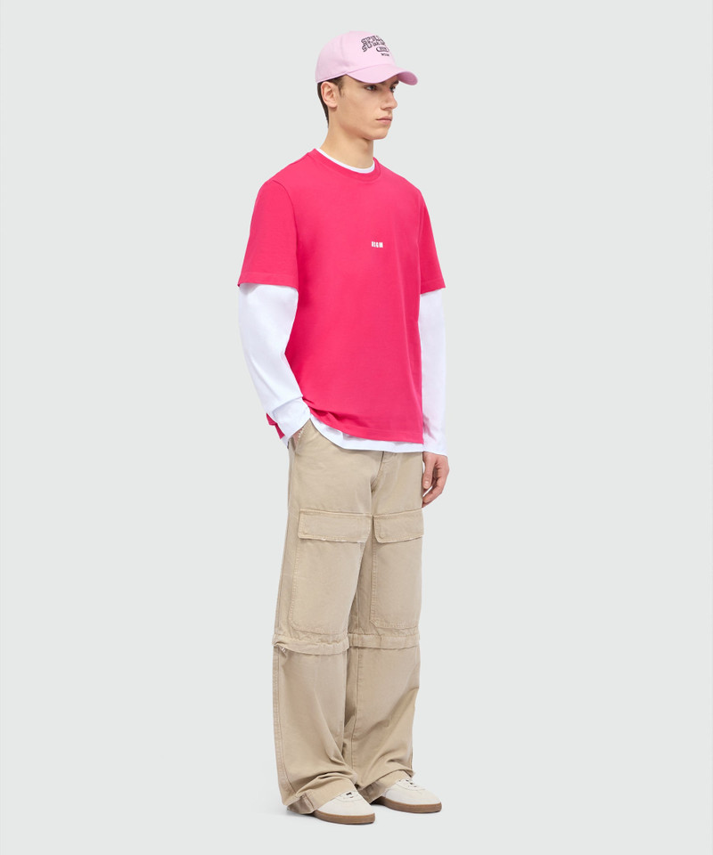 Pink short-sleeve cotton jersey T-shirt with micro logo on the front 4