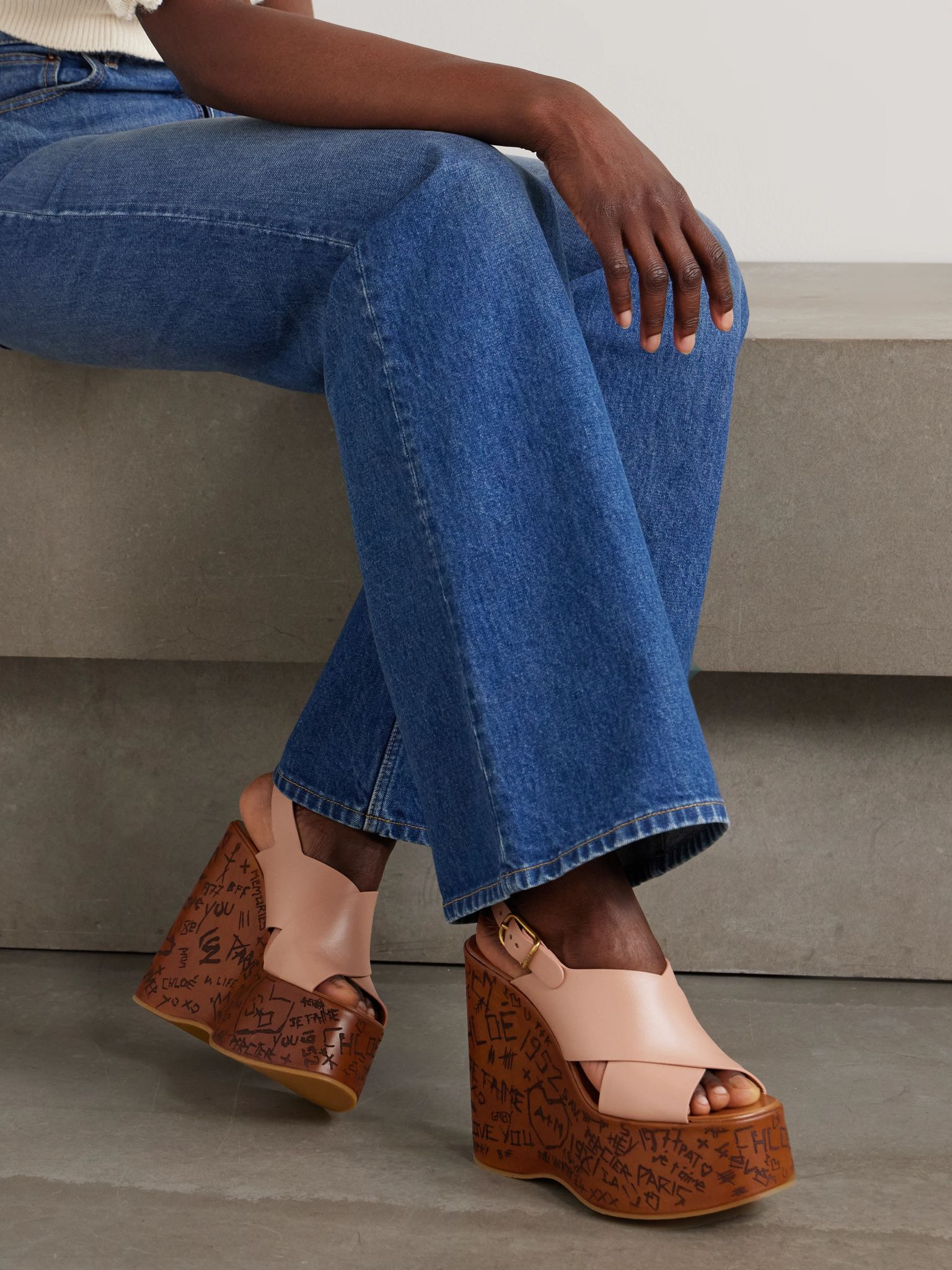 Maxime leather wedge sandals Baby pink - 2