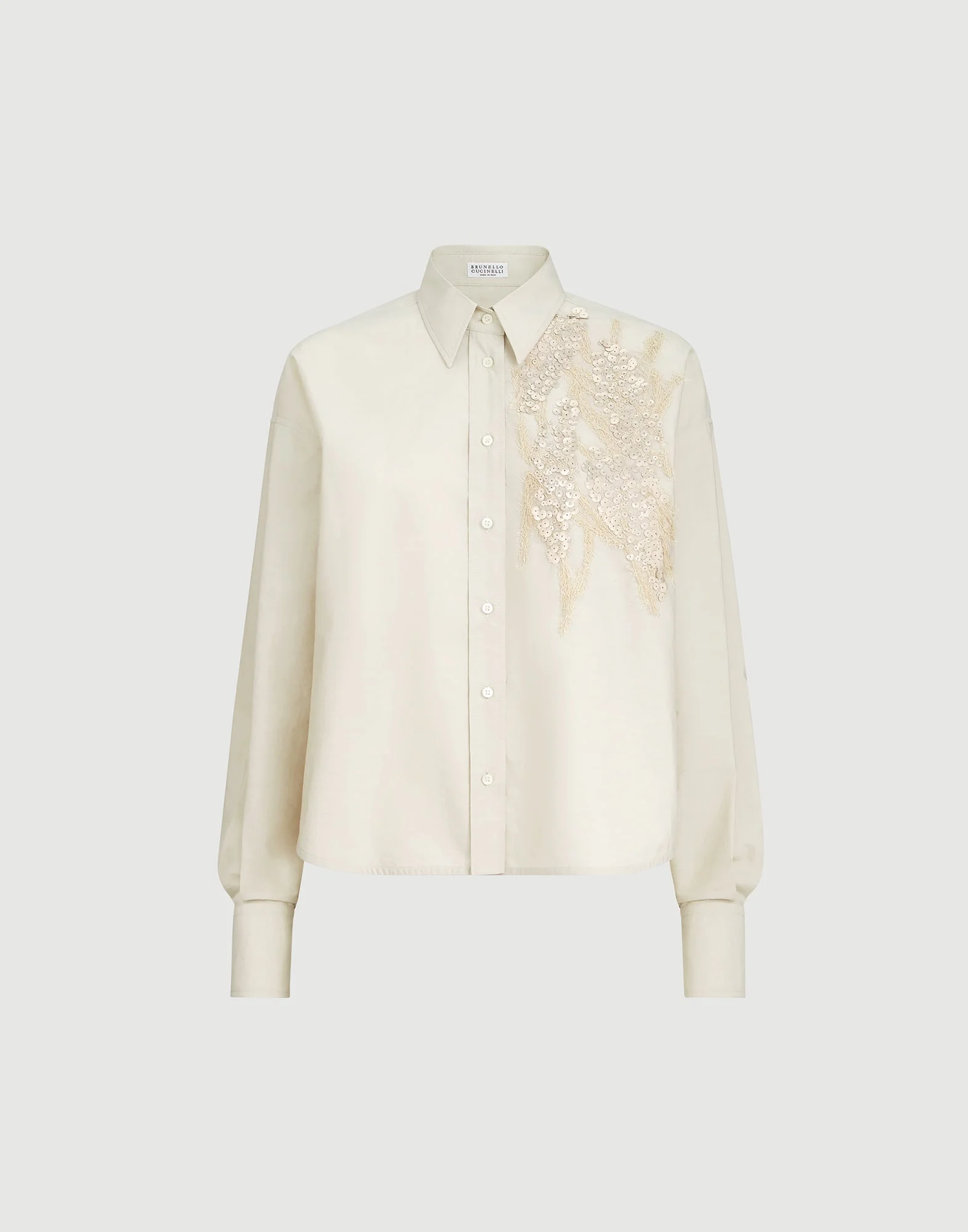 Techno cotton poplin shirt with dazzling seabed embroidery - 1