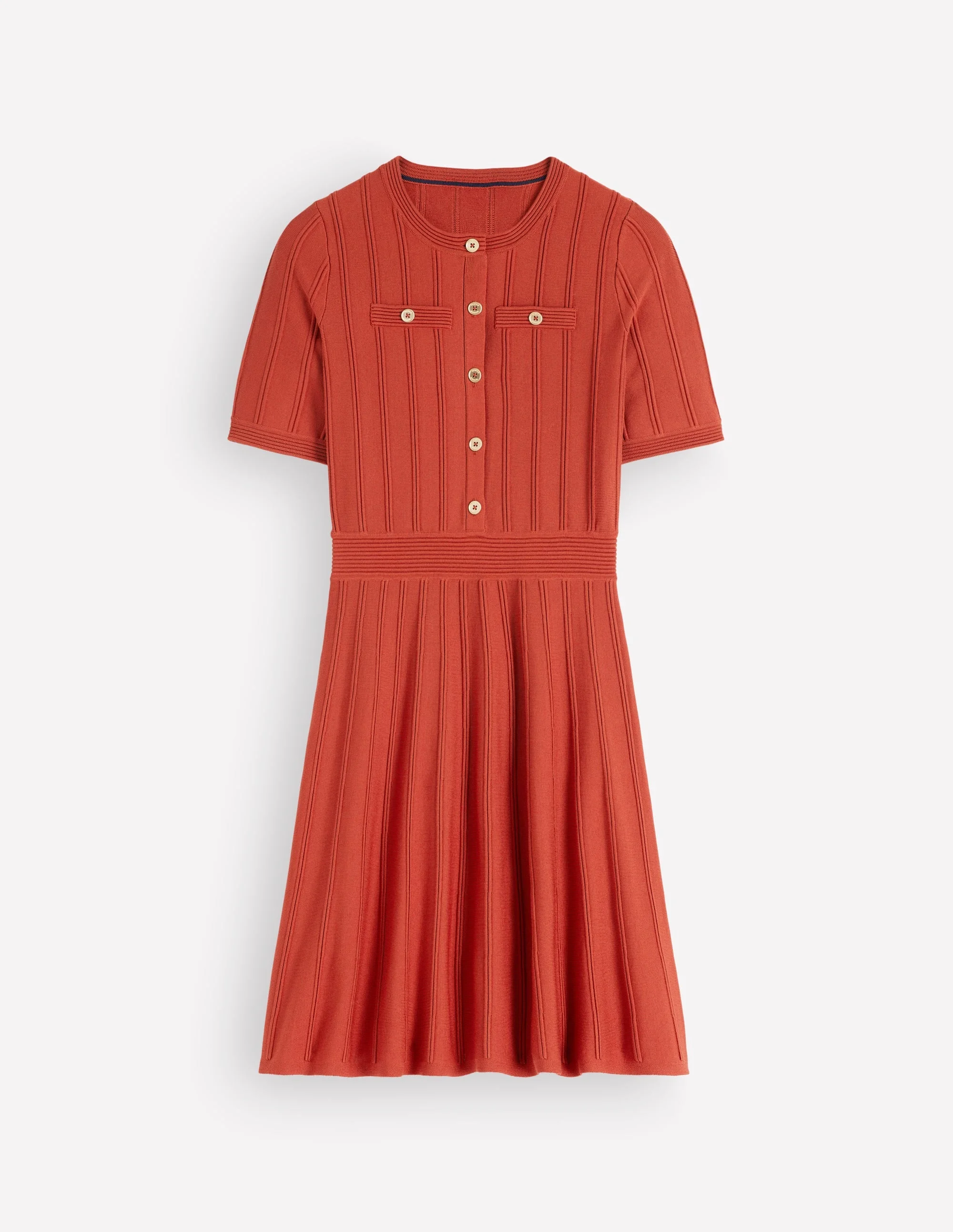 Button Front Stitch Dress-Burnt Orange - 1