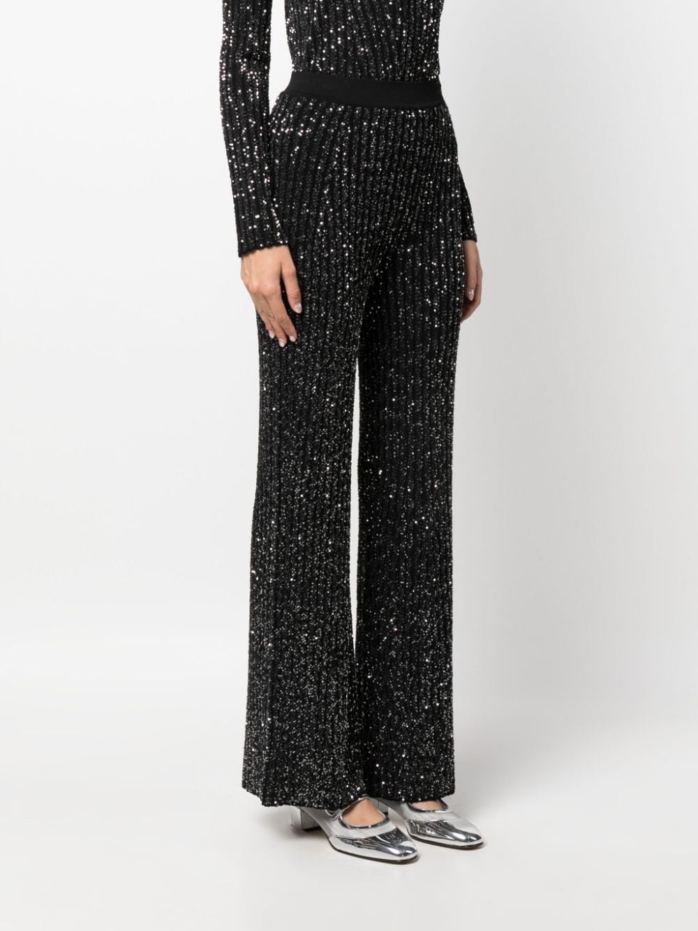 sequin-embellished ribbed-knit trousers - 3