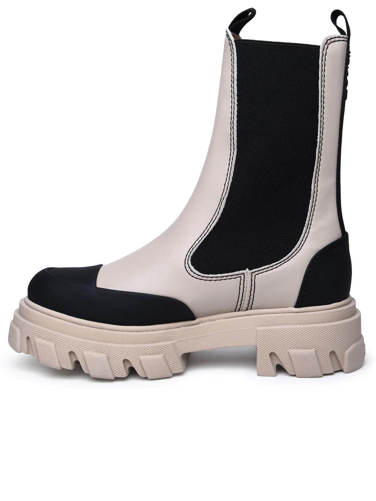 Ganni Beige Leather Ankle Boots Women - 3