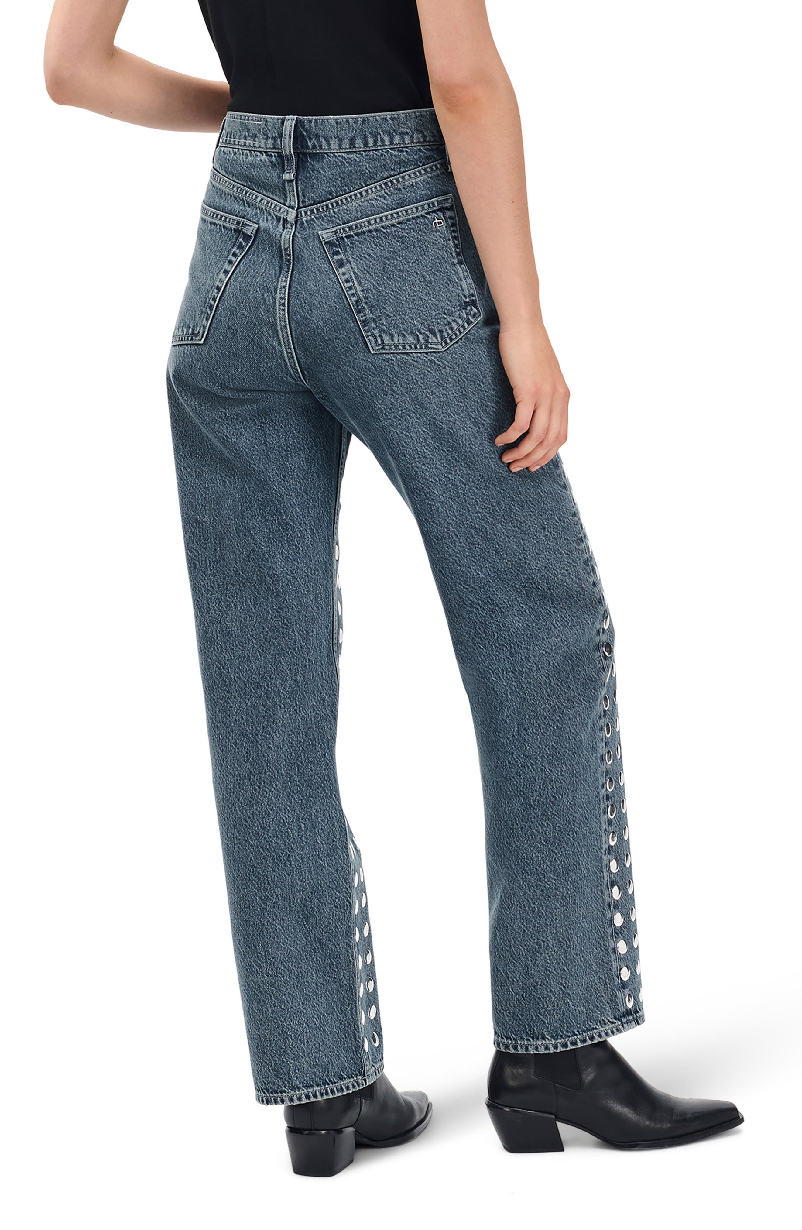 rag & bone Shea Rhinestone Straight Leg Jeans in Blue at Nordstrom - 2