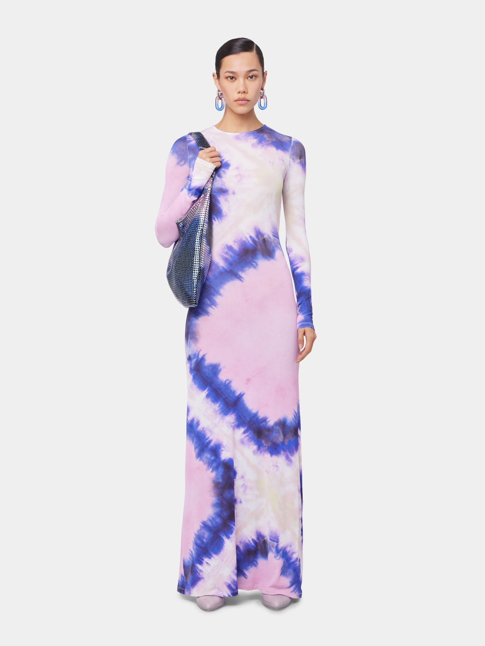 PINK TIE-DYE LONG BACKLESS DRESS IN PRINTED JERSEY - 2
