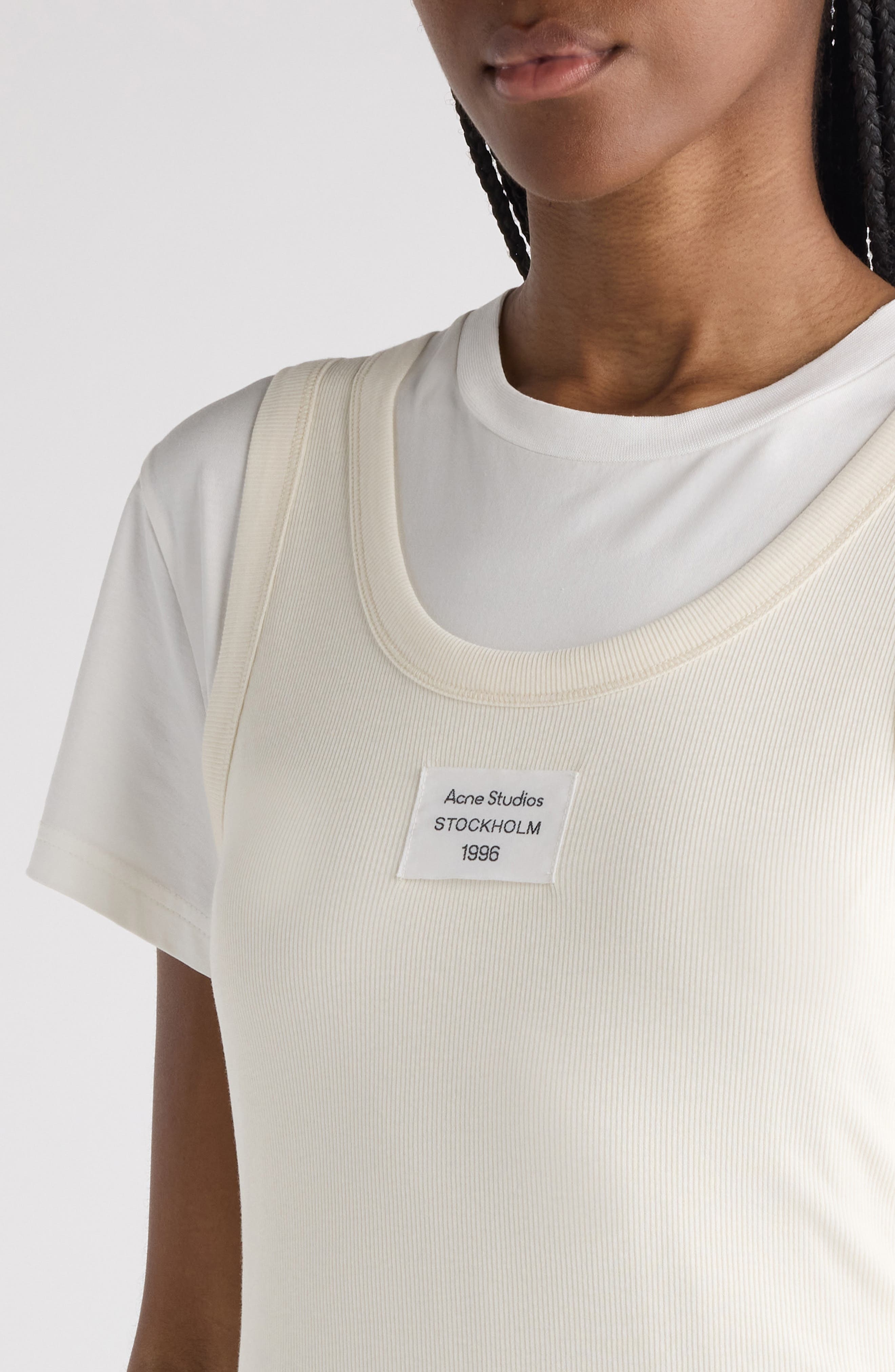 Acne Studios Ecleo Layered Stretch Cotton T-Shirt in Off White at Nordstrom - 5